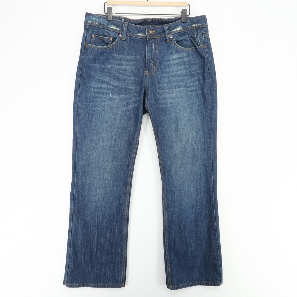 BCBG Attitude Jeans Mens 36x32 Blue Bootcut Distressed Denim Classic 100% Cotton